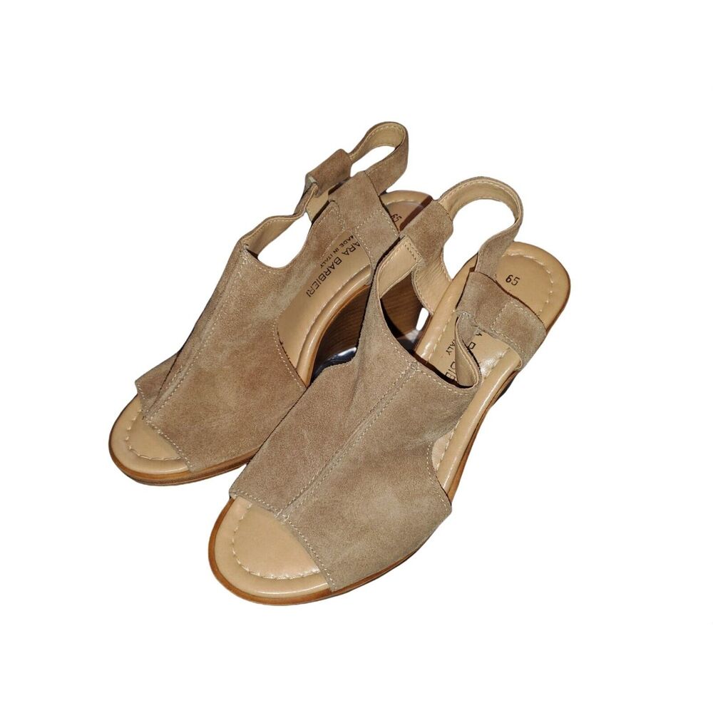 Barbara Barbieri Sz 6.5 Tan Suede Leather Slingback Wedge Heel Italy Sandals